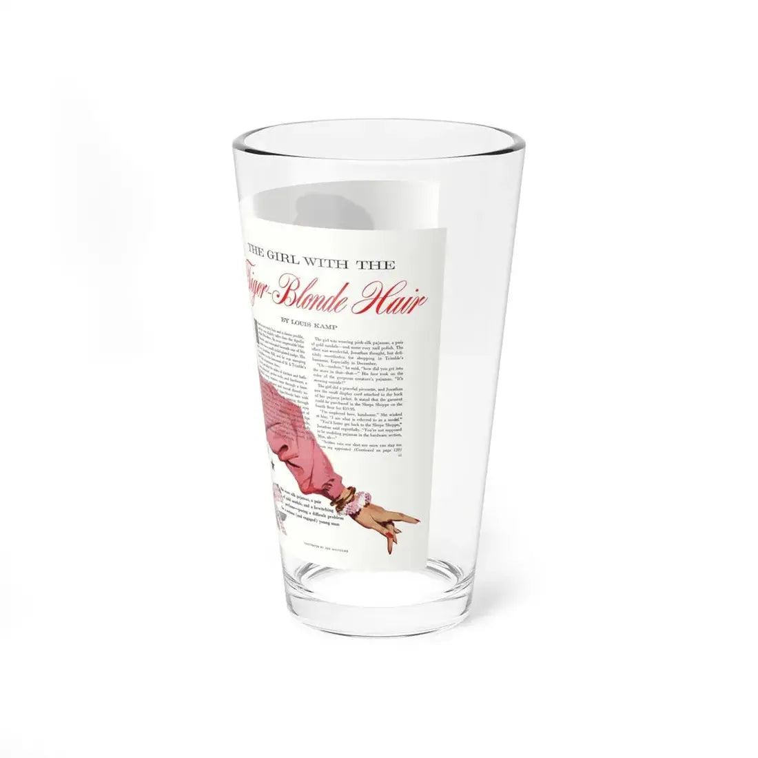 The Girl with the Tiger-Blonde Hair, Cosmopolitan, March 1951 (Magazine Illustration) Pint Glass 16oz - Go Mug Yourself