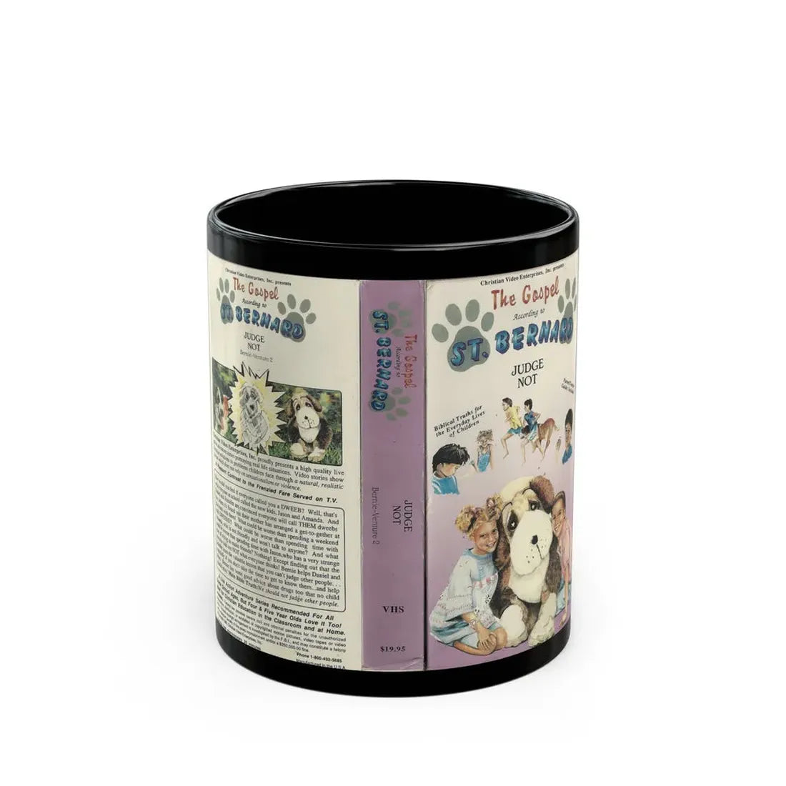 THE GOSPEL ACCORDING TO ST BERNARD JUDGE NOT (VHS COVER) - Black Coffee Mug 11oz - Go Mug Yourself
