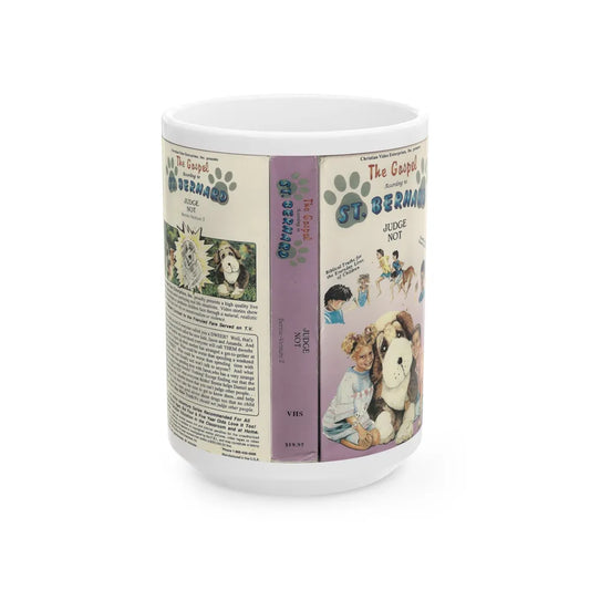 THE GOSPEL ACCORDING TO ST BERNARD JUDGE NOT (VHS COVER) - White Coffee Mug-15oz-Go Mug Yourself