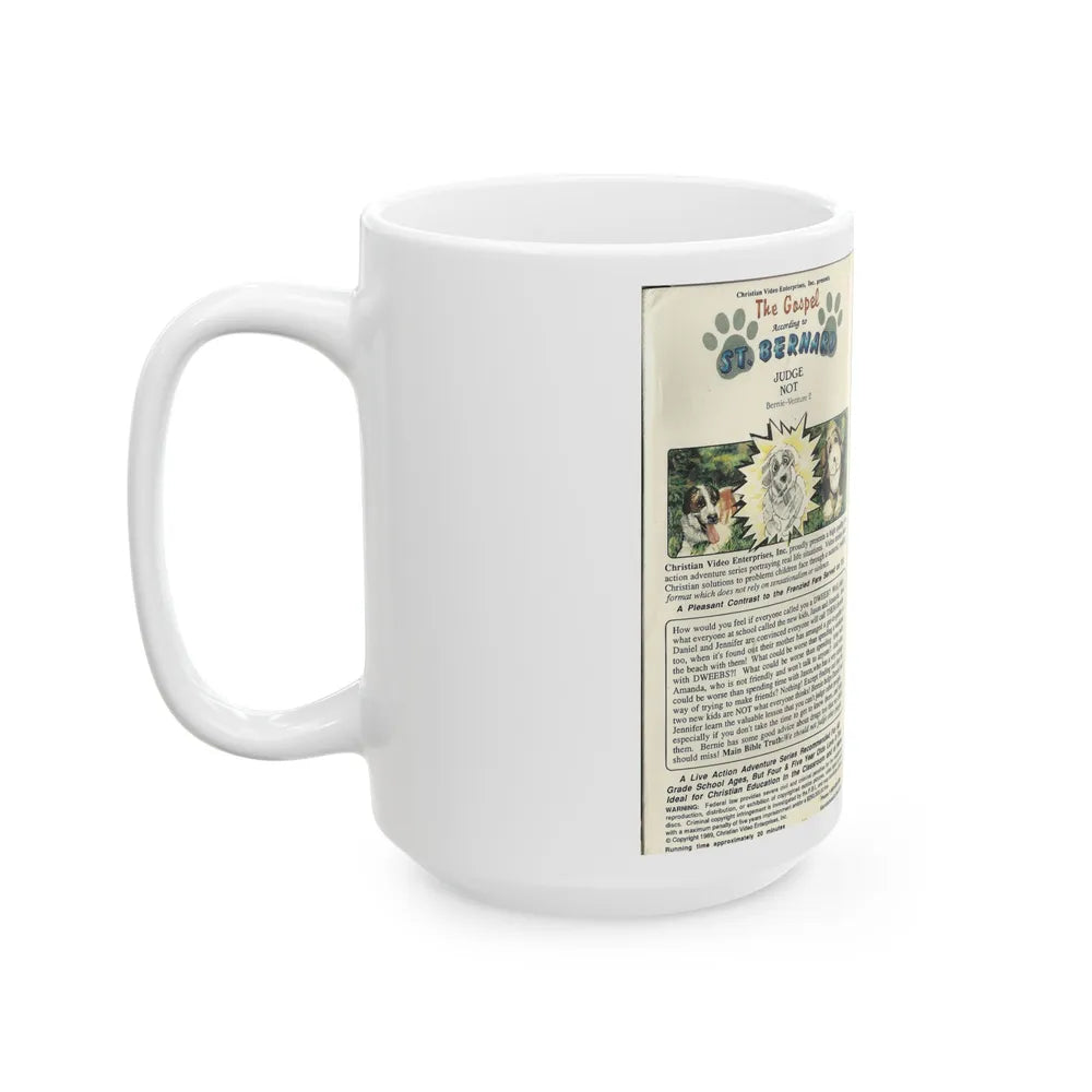 THE GOSPEL ACCORDING TO ST BERNARD JUDGE NOT (VHS COVER) - White Coffee Mug-Go Mug Yourself