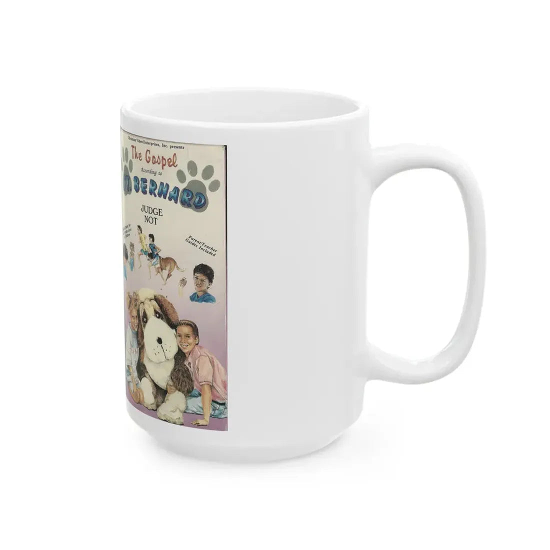 THE GOSPEL ACCORDING TO ST BERNARD JUDGE NOT (VHS COVER) - White Coffee Mug - Go Mug Yourself