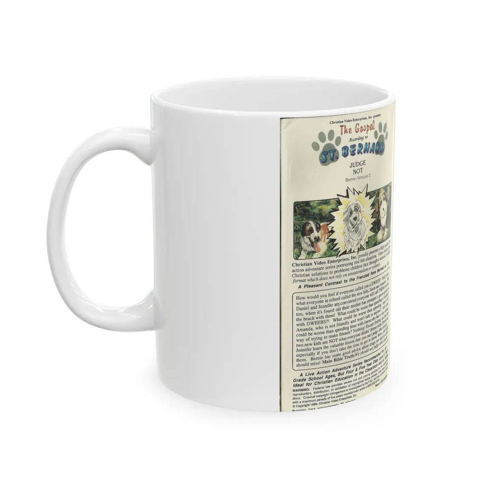 THE GOSPEL ACCORDING TO ST BERNARD JUDGE NOT (VHS COVER) - White Coffee Mug-Go Mug Yourself