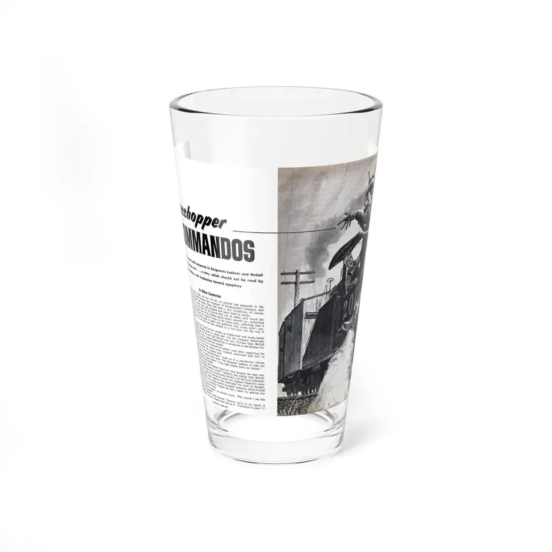 The Grasshoper Commandos, Bluebook for Men, February 1961 (Magazine Illustration) Pint Glass 16oz 16oz - Go Mug Yourself