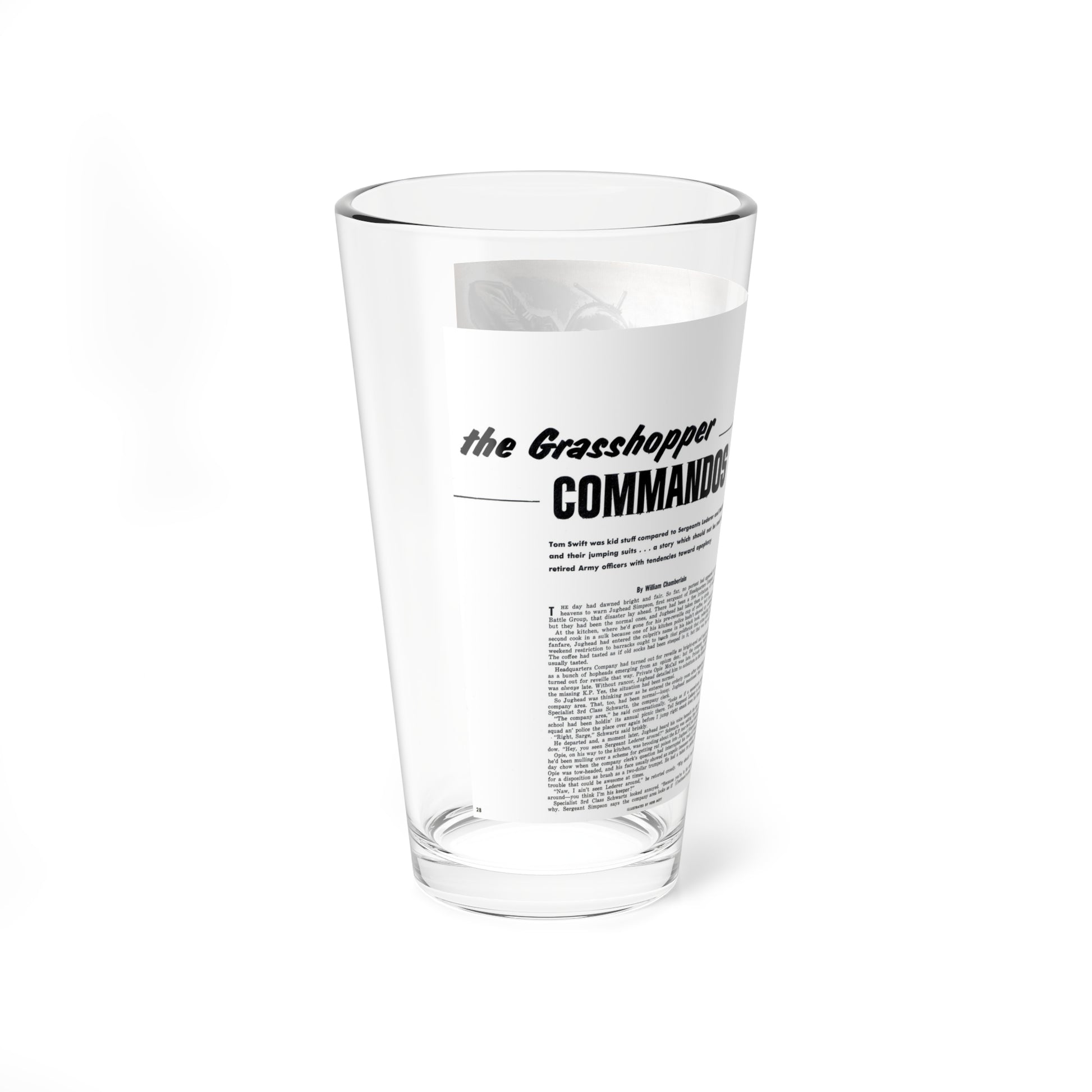 The Grasshoper Commandos, Bluebook for Men, February 1961 (Magazine Illustration) Pint Glass 16oz-Go Mug Yourself