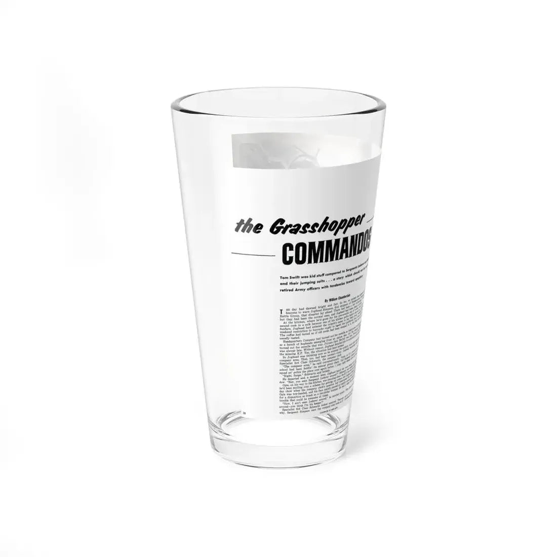 The Grasshoper Commandos, Bluebook for Men, February 1961 (Magazine Illustration) Pint Glass 16oz - Go Mug Yourself