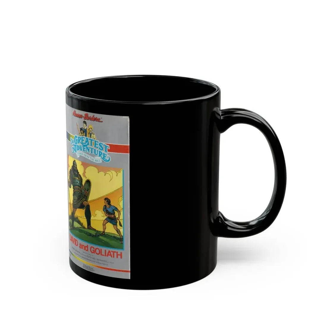 THE GREATEST ADVENTURE OF THE BIBLE DAVID AND GOLIATH (VHS COVER) - Black Coffee Mug - Go Mug Yourself