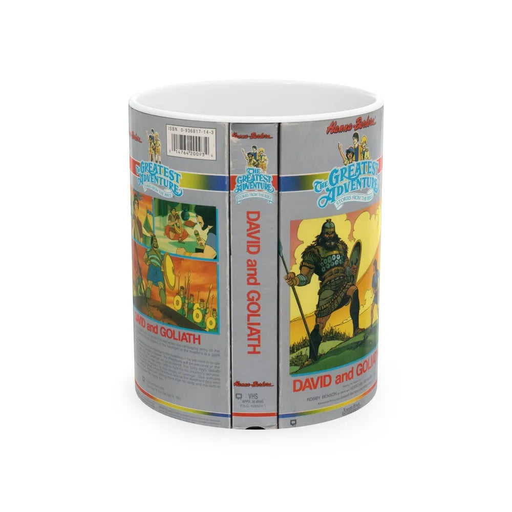 THE GREATEST ADVENTURE OF THE BIBLE DAVID AND GOLIATH (VHS COVER) - White Coffee Mug-11oz-Go Mug Yourself