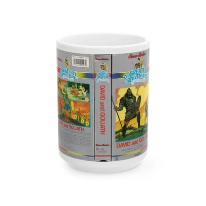 THE GREATEST ADVENTURE OF THE BIBLE DAVID AND GOLIATH (VHS COVER) - White Coffee Mug 15oz - Go Mug Yourself
