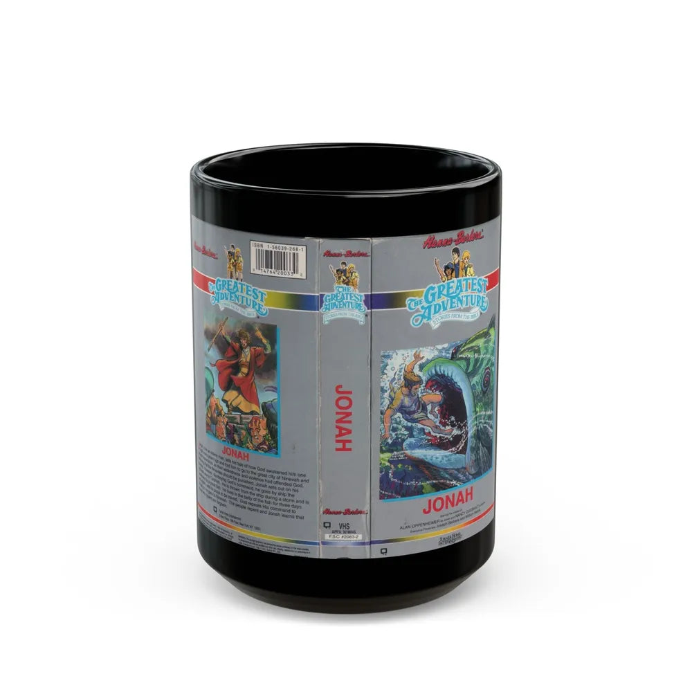 THE GREATEST ADVENTURE OF THE BIBLE JONAH VERSION 2 (VHS COVER) - Black Coffee Mug-15oz-Go Mug Yourself