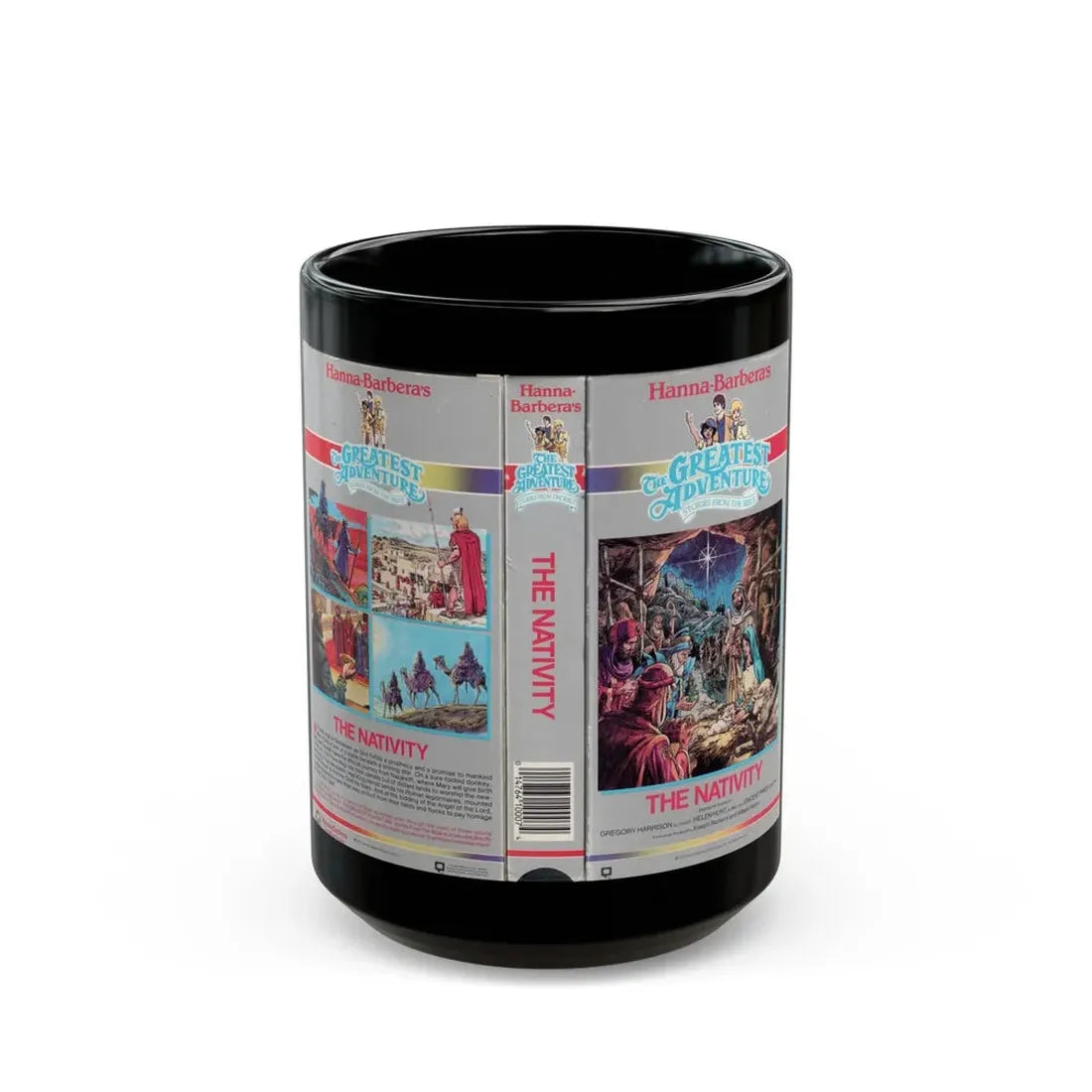 THE GREATEST ADVENTURE OF THE BIBLE THE NATIVITY (VHS COVER) - Black Coffee Mug 15oz - Go Mug Yourself