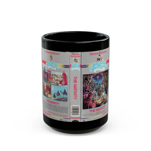 THE GREATEST ADVENTURE OF THE BIBLE THE NATIVITY (VHS COVER) - Black Coffee Mug 15oz - Go Mug Yourself