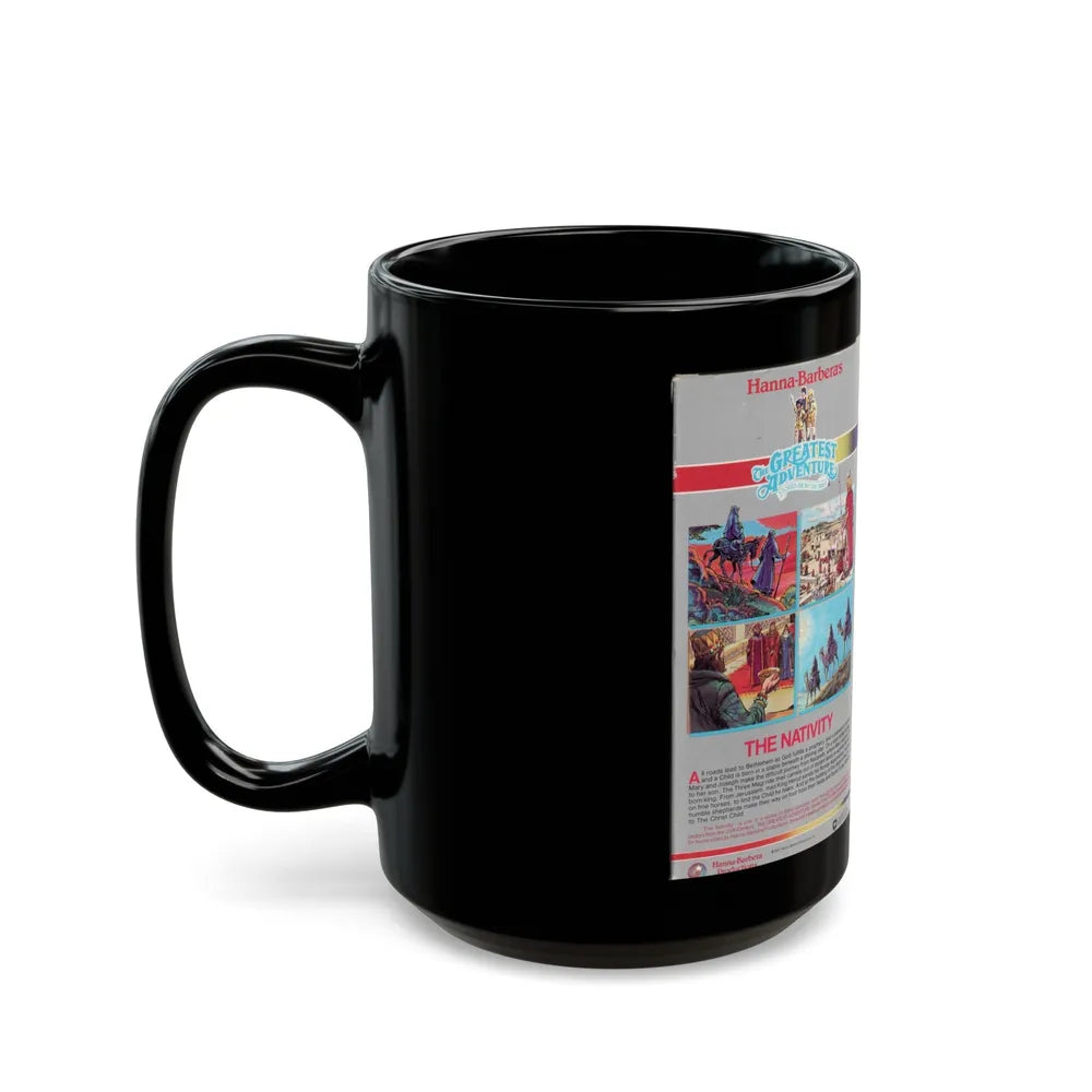 THE GREATEST ADVENTURE OF THE BIBLE THE NATIVITY (VHS COVER) - Black Coffee Mug-Go Mug Yourself