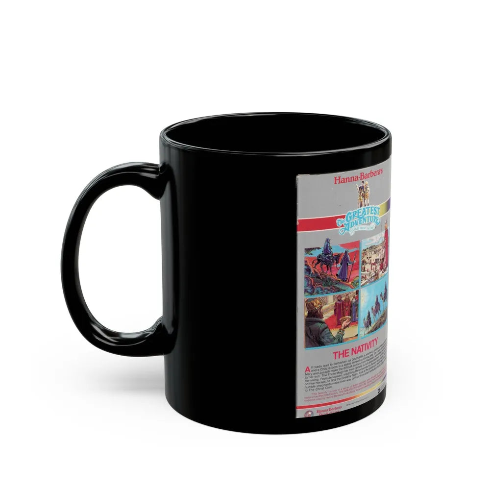 THE GREATEST ADVENTURE OF THE BIBLE THE NATIVITY (VHS COVER) - Black Coffee Mug-Go Mug Yourself