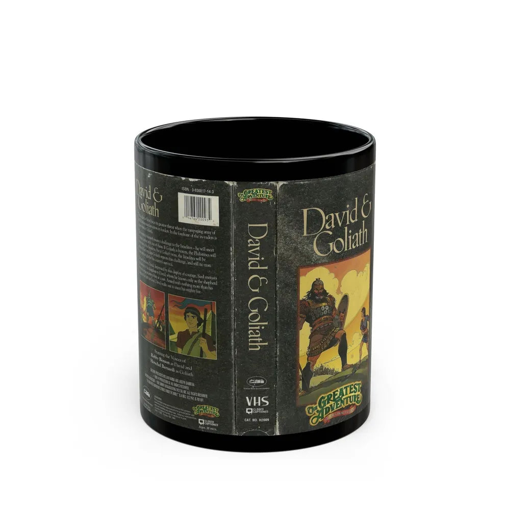 THE GREATEST ADVENTURE STORIES OF THE BIBLE DAVID AND GOLIATH (VHS COVER) - Black Coffee Mug-11oz-Go Mug Yourself