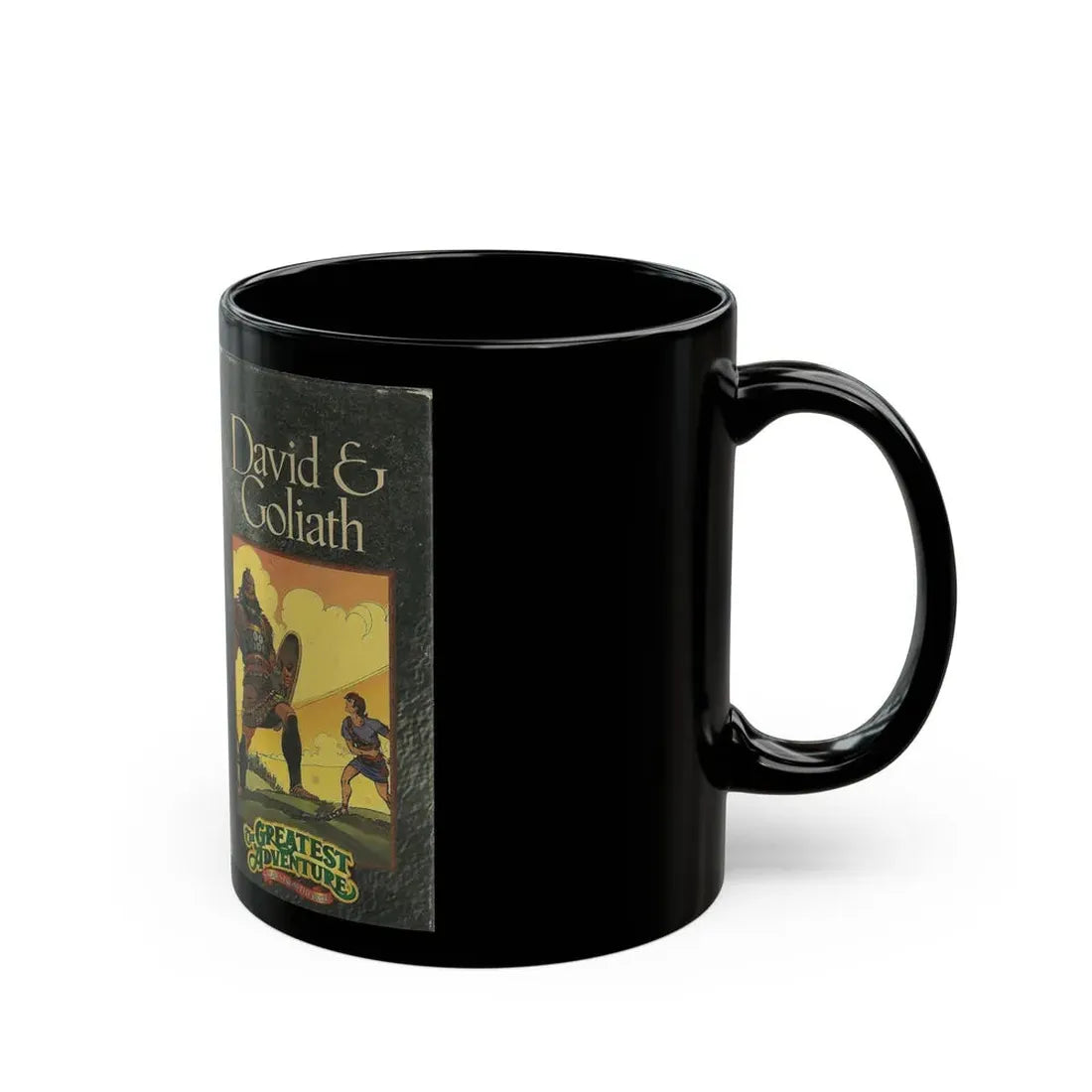 THE GREATEST ADVENTURE STORIES OF THE BIBLE DAVID AND GOLIATH (VHS COVER) - Black Coffee Mug - Go Mug Yourself