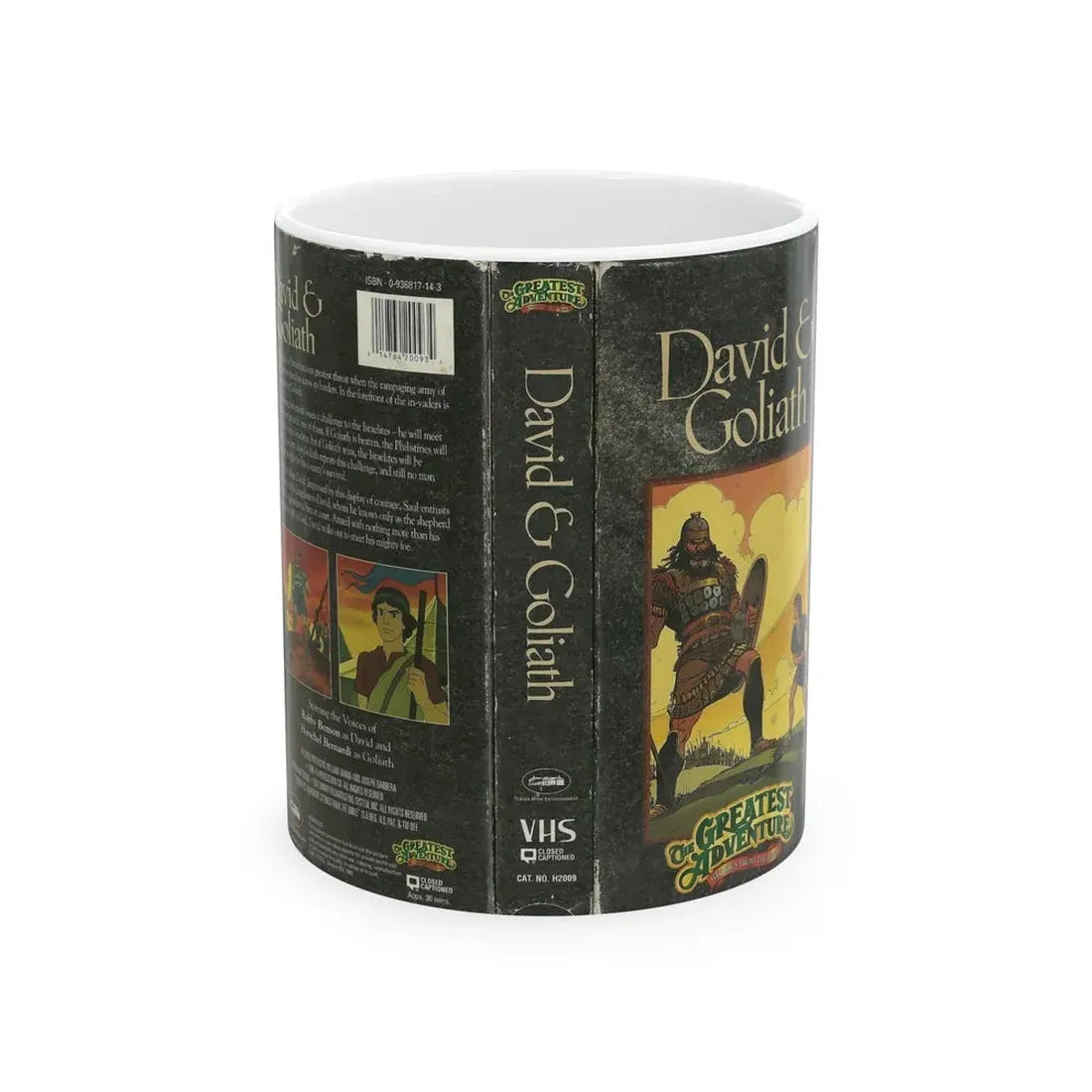THE GREATEST ADVENTURE STORIES OF THE BIBLE DAVID AND GOLIATH (VHS COVER) - White Coffee Mug 11oz - Go Mug Yourself