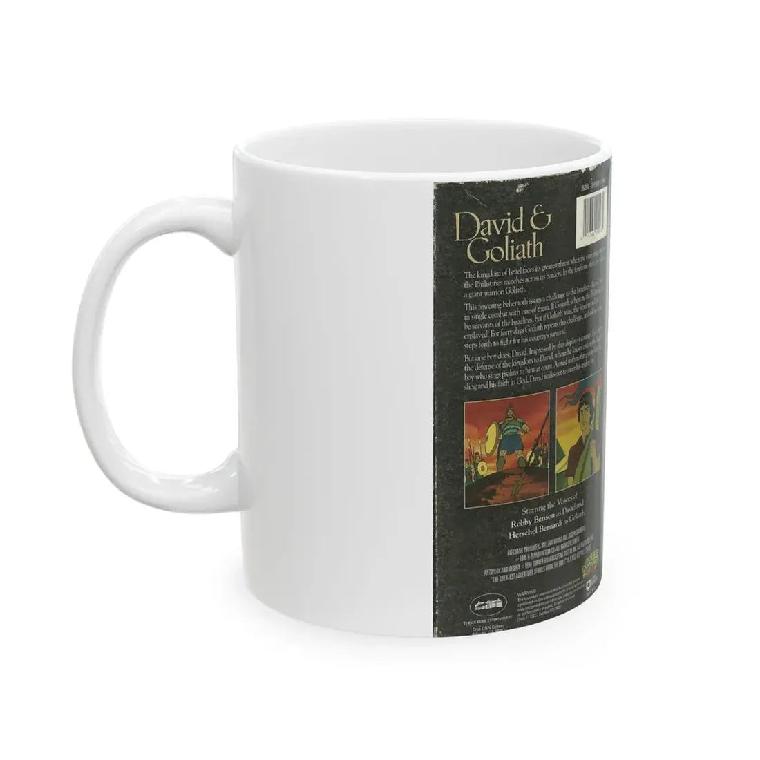 THE GREATEST ADVENTURE STORIES OF THE BIBLE DAVID AND GOLIATH (VHS COVER) - White Coffee Mug - Go Mug Yourself
