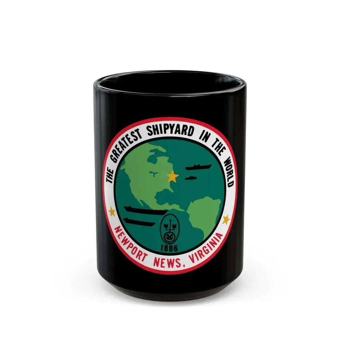 The Greatest Shipyard in the World Newport News VA (U.S. Navy) Black Coffee Mug 15oz - Go Mug Yourself