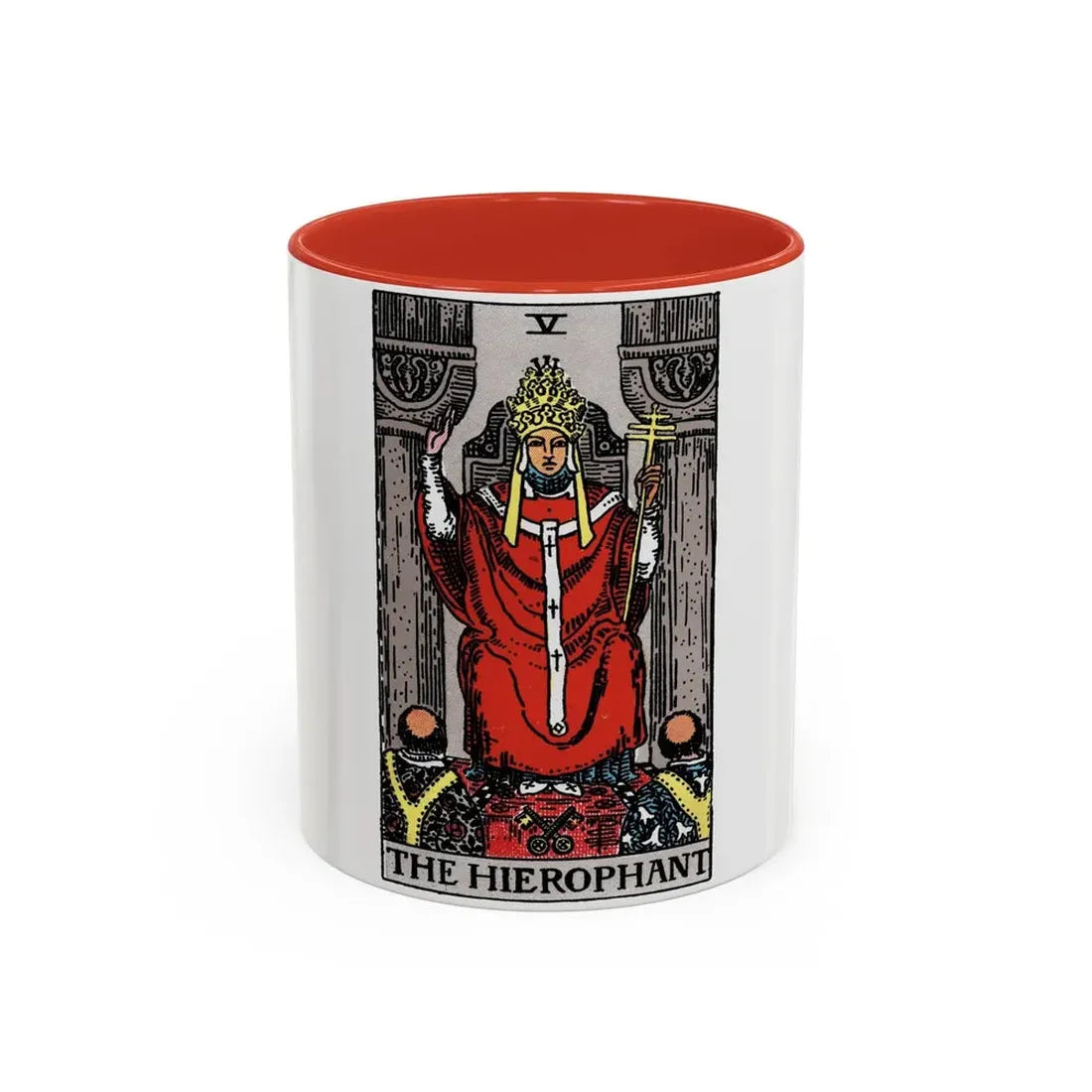 The Hierophant (Tarot Card) Accent Coffee Mug 11oz Red - Go Mug Yourself