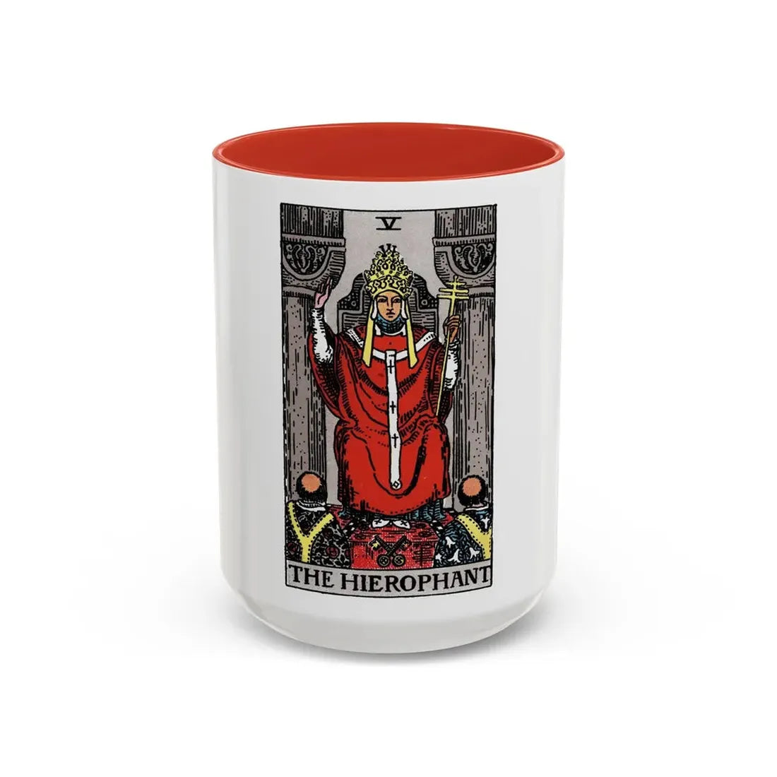 The Hierophant (Tarot Card) Accent Coffee Mug 15oz Red - Go Mug Yourself