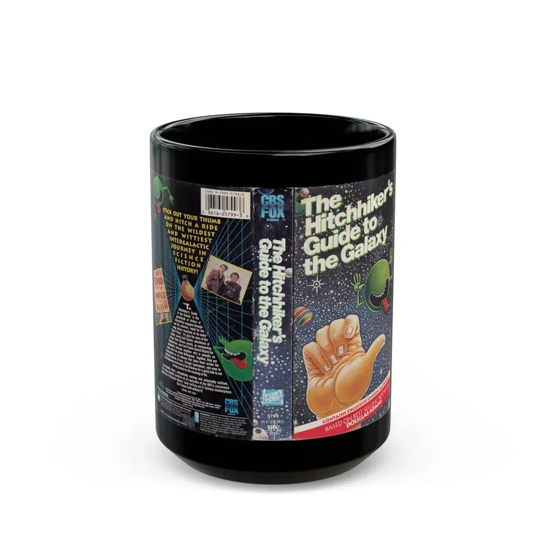 THE HITCHHIKERS GUIDE TO THE GALAXY (VHS COVER) - Black Coffee Mug 15oz - Go Mug Yourself