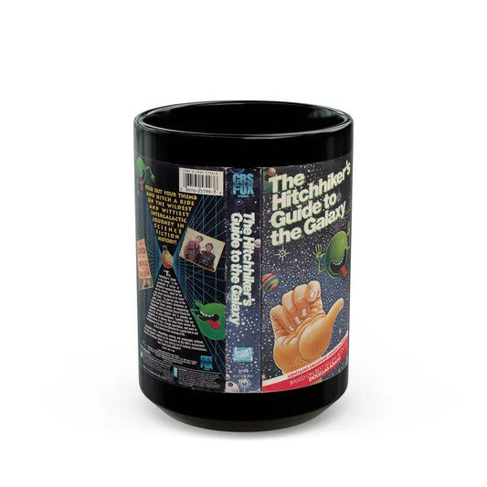 THE HITCHHIKERS GUIDE TO THE GALAXY (VHS COVER) - Black Coffee Mug 15oz - Go Mug Yourself