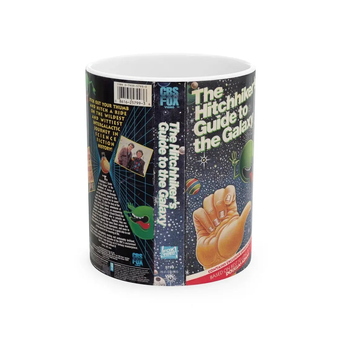THE HITCHHIKERS GUIDE TO THE GALAXY (VHS COVER) - White Coffee Mug 11oz - Go Mug Yourself