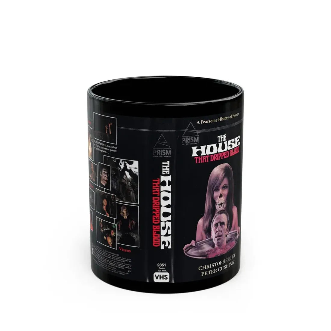 THE HOUSE THAT DRIPPED BLOOD (VHS COVER) - Black Coffee Mug 11oz - Go Mug Yourself