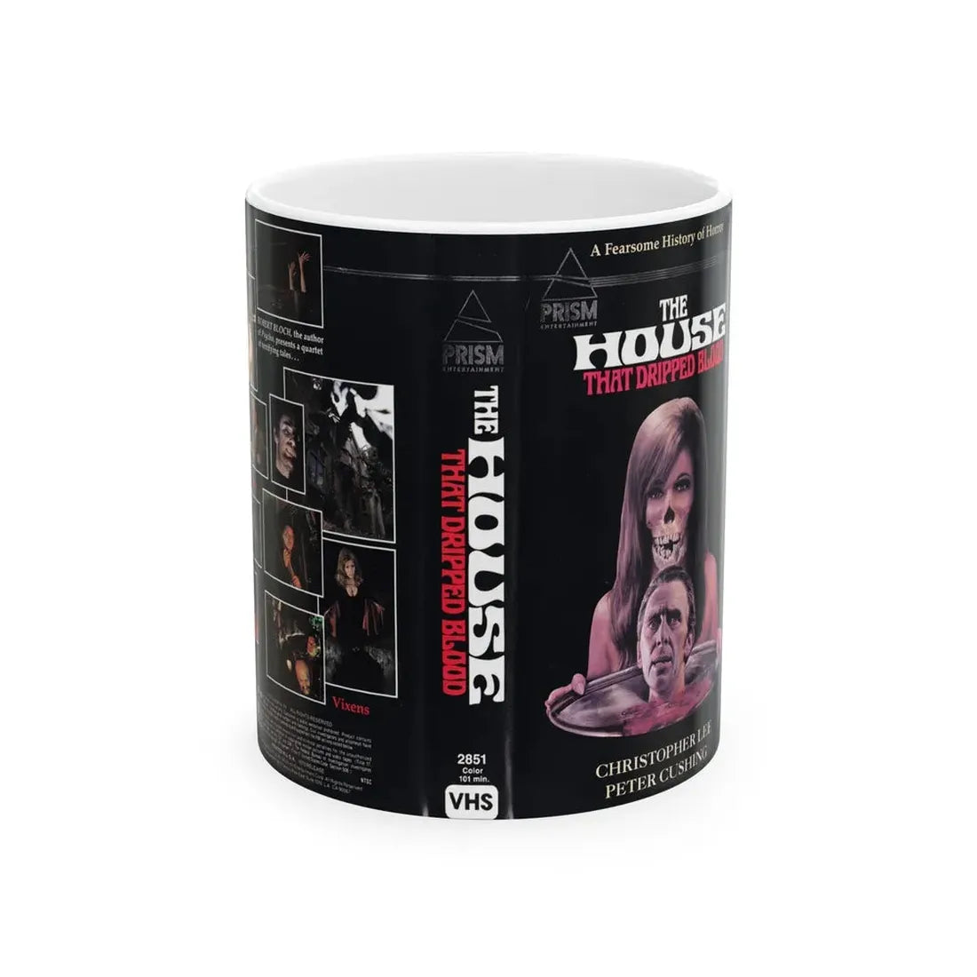 THE HOUSE THAT DRIPPED BLOOD (VHS COVER) - White Coffee Mug 11oz - Go Mug Yourself