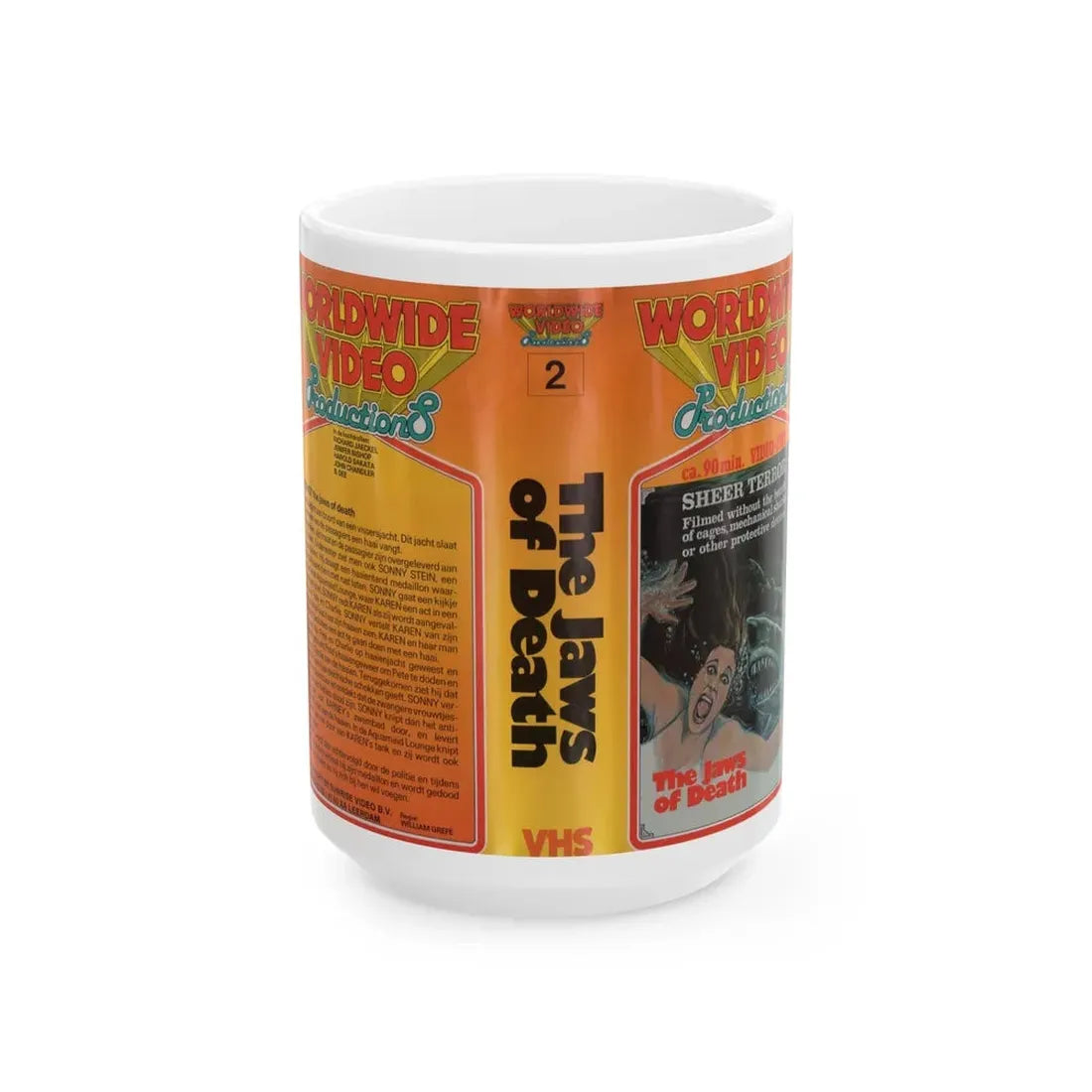THE JAWS OF DEATH (VHS COVER) - White Coffee Mug 15oz - Go Mug Yourself