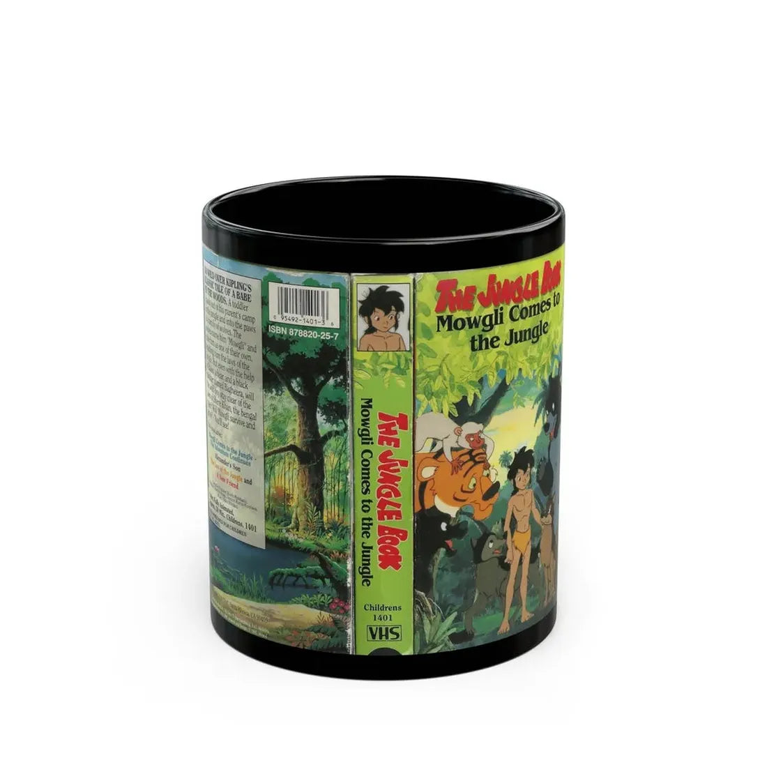 THE JUNGLE BOOK MOWGLI COMES TO THE JUNGLE CHILDRENS (VHS COVER) - Black Coffee Mug 11oz - Go Mug Yourself