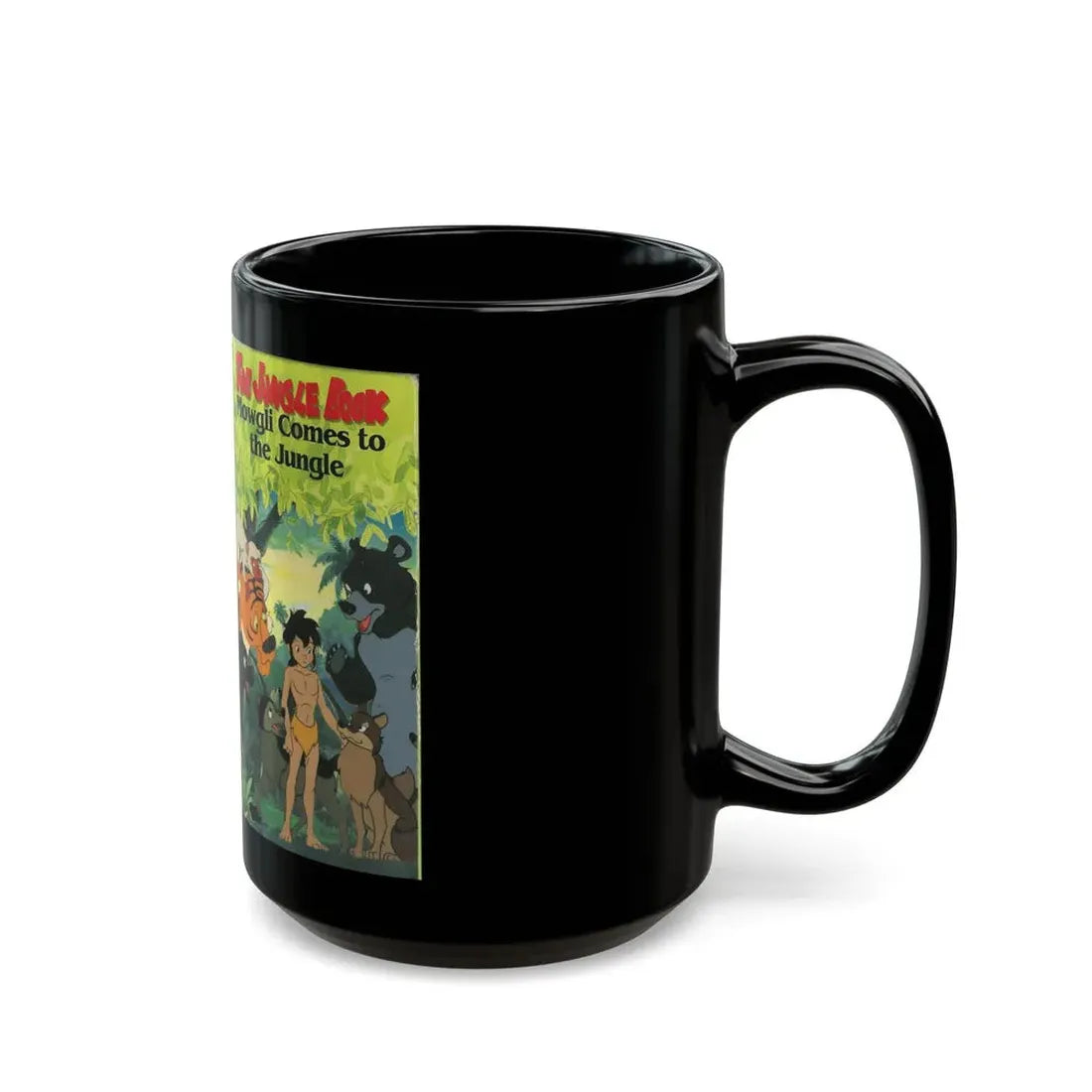 THE JUNGLE BOOK MOWGLI COMES TO THE JUNGLE CHILDRENS (VHS COVER) - Black Coffee Mug - Go Mug Yourself
