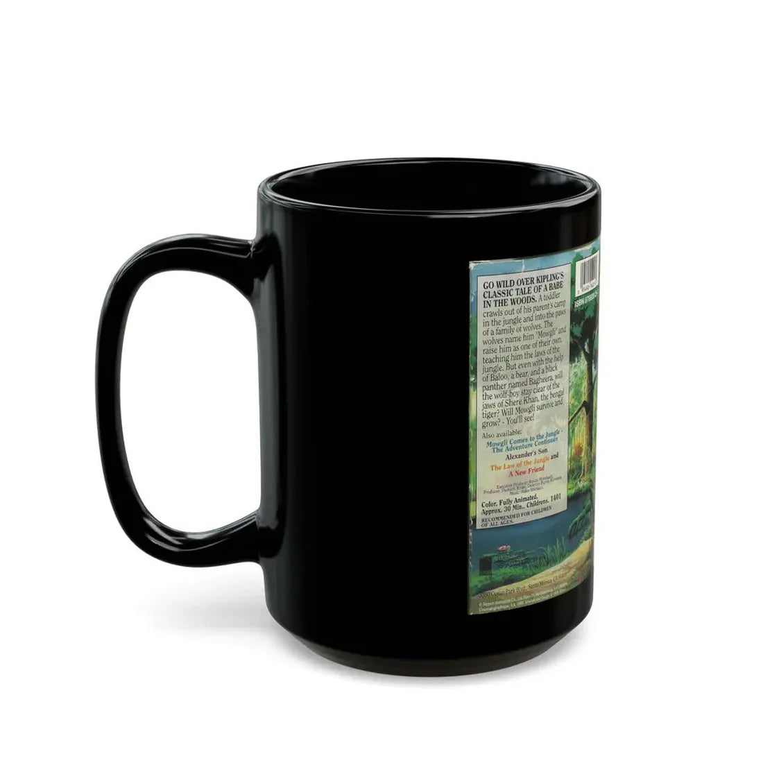 THE JUNGLE BOOK MOWGLI COMES TO THE JUNGLE CHILDRENS (VHS COVER) - Black Coffee Mug - Go Mug Yourself