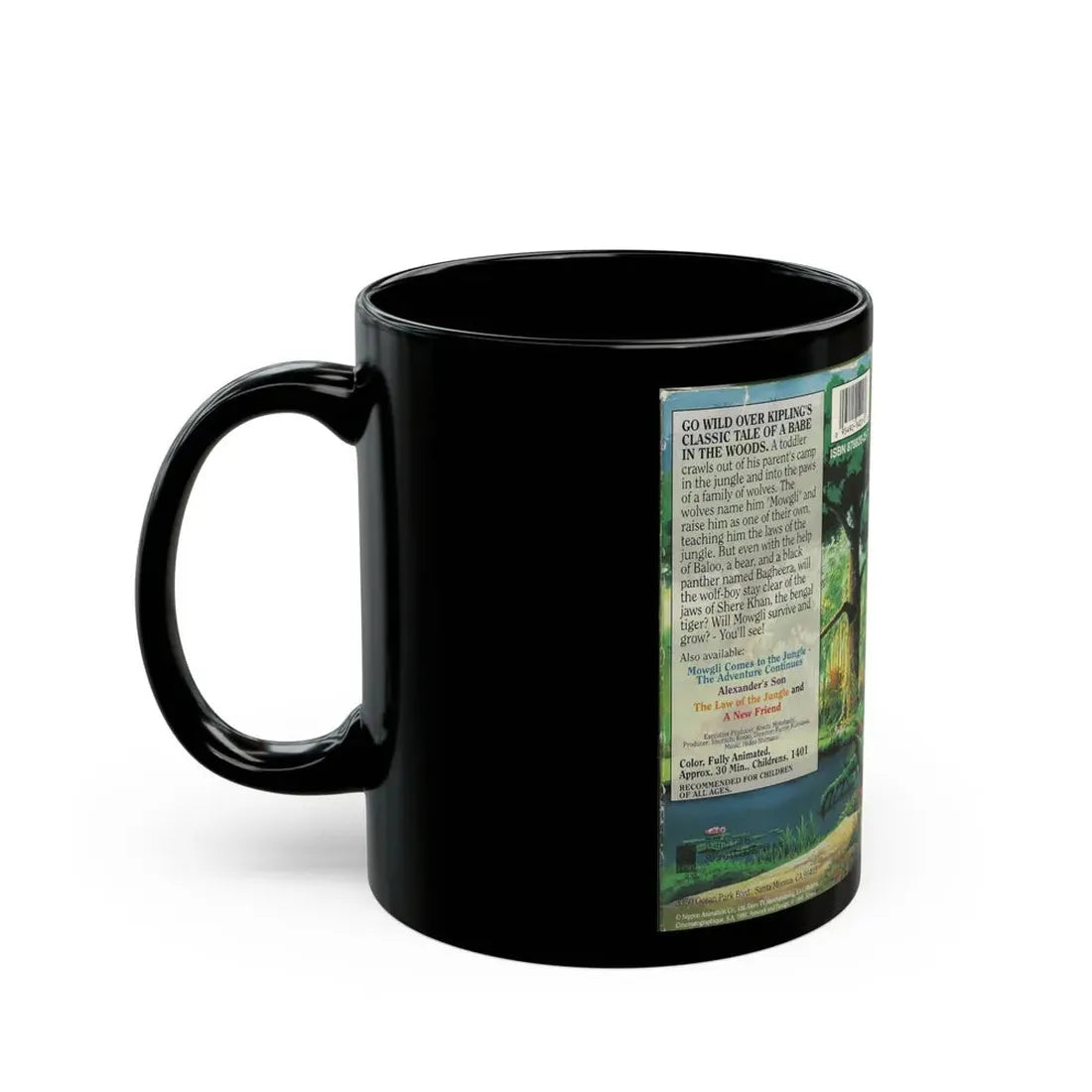 THE JUNGLE BOOK MOWGLI COMES TO THE JUNGLE CHILDRENS (VHS COVER) - Black Coffee Mug - Go Mug Yourself