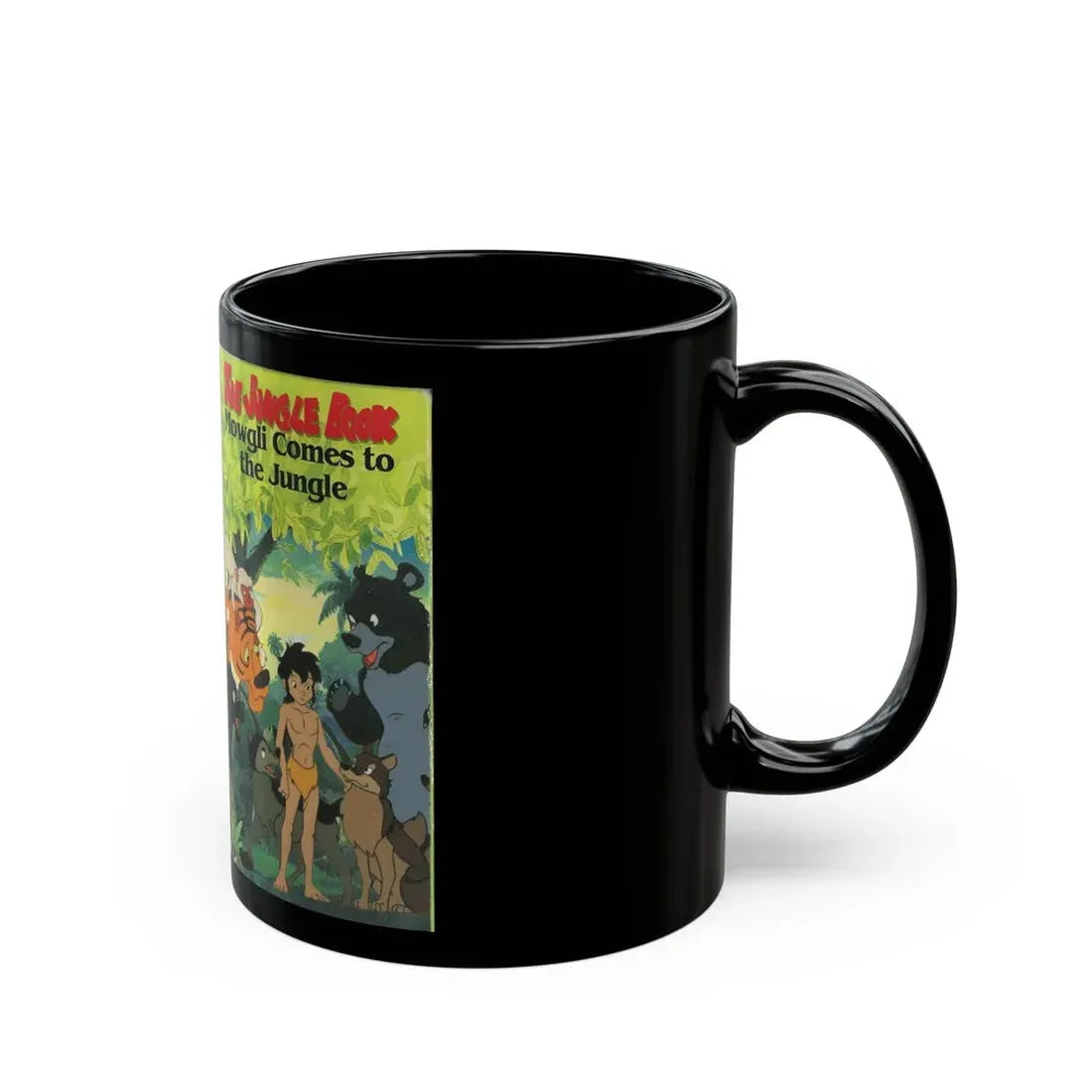 THE JUNGLE BOOK MOWGLI COMES TO THE JUNGLE CHILDRENS (VHS COVER) - Black Coffee Mug - Go Mug Yourself
