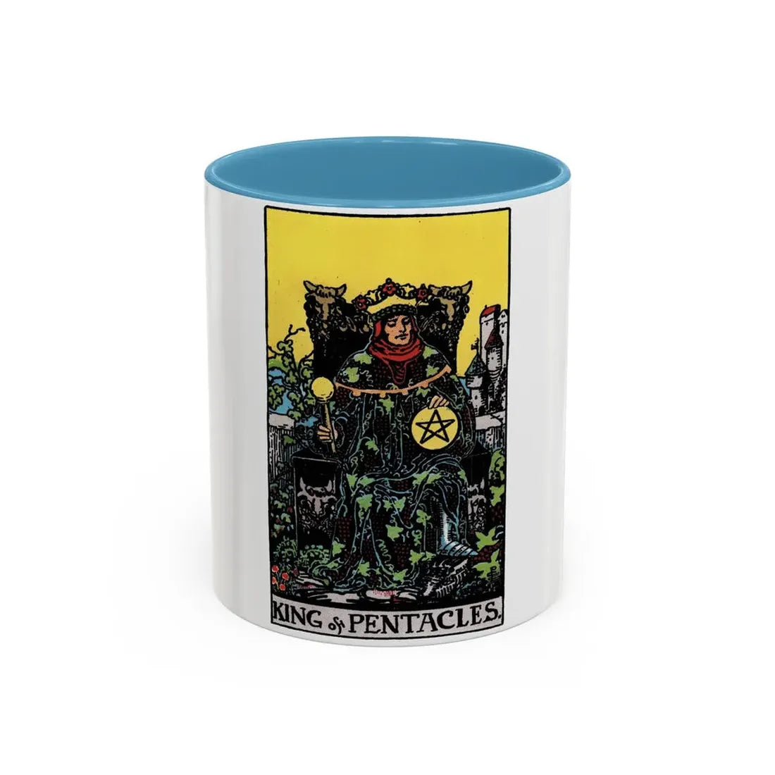 The King of Pentacles (Tarot Card) Accent Coffee Mug 11oz Light Blue - Go Mug Yourself