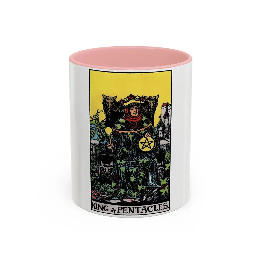 The King of Pentacles (Tarot Card) Accent Coffee Mug 11oz Pink - Go Mug Yourself