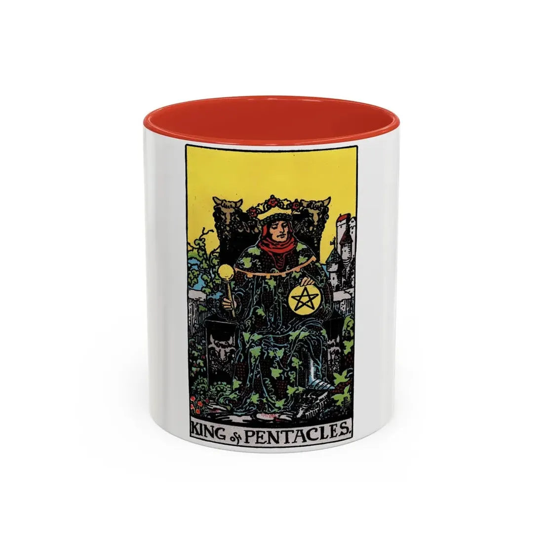 The King of Pentacles (Tarot Card) Accent Coffee Mug 11oz Red - Go Mug Yourself