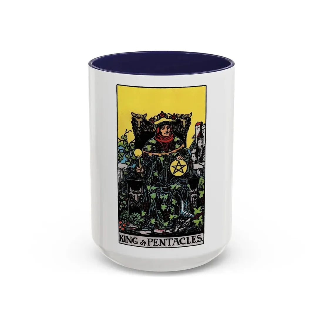 The King of Pentacles (Tarot Card) Accent Coffee Mug 15oz Navy - Go Mug Yourself