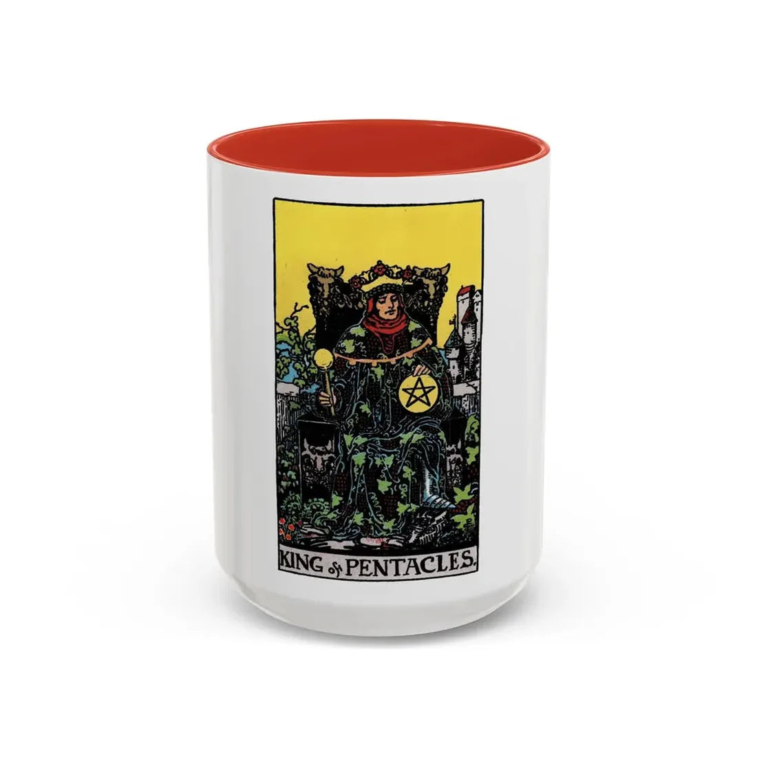 The King of Pentacles (Tarot Card) Accent Coffee Mug 15oz Red - Go Mug Yourself