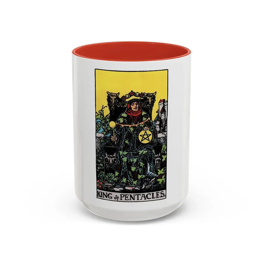 The King of Pentacles (Tarot Card) Accent Coffee Mug 15oz Red - Go Mug Yourself