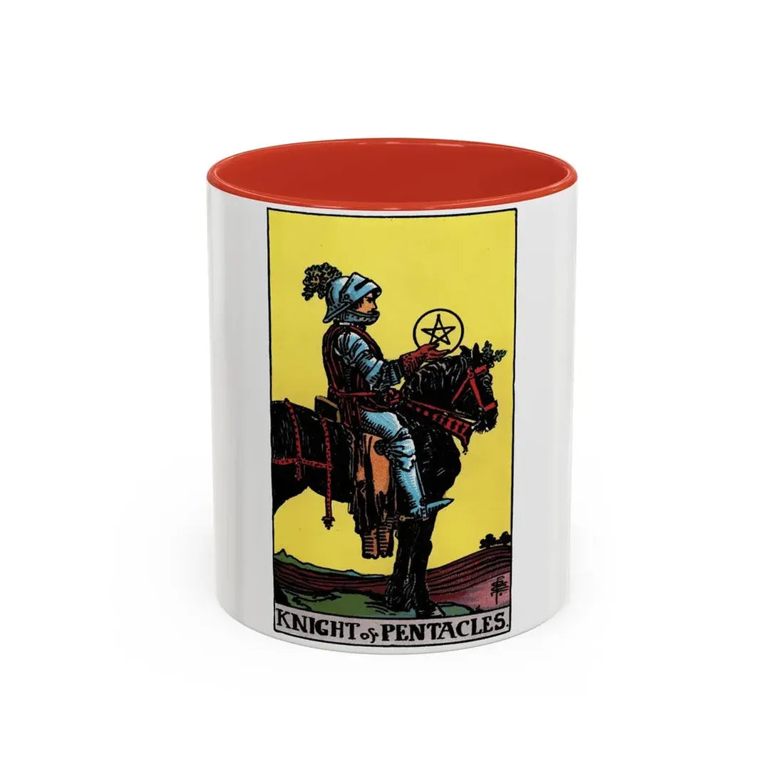 The Knight of Pentacles (Tarot Card) Accent Coffee Mug 11oz Red - Go Mug Yourself