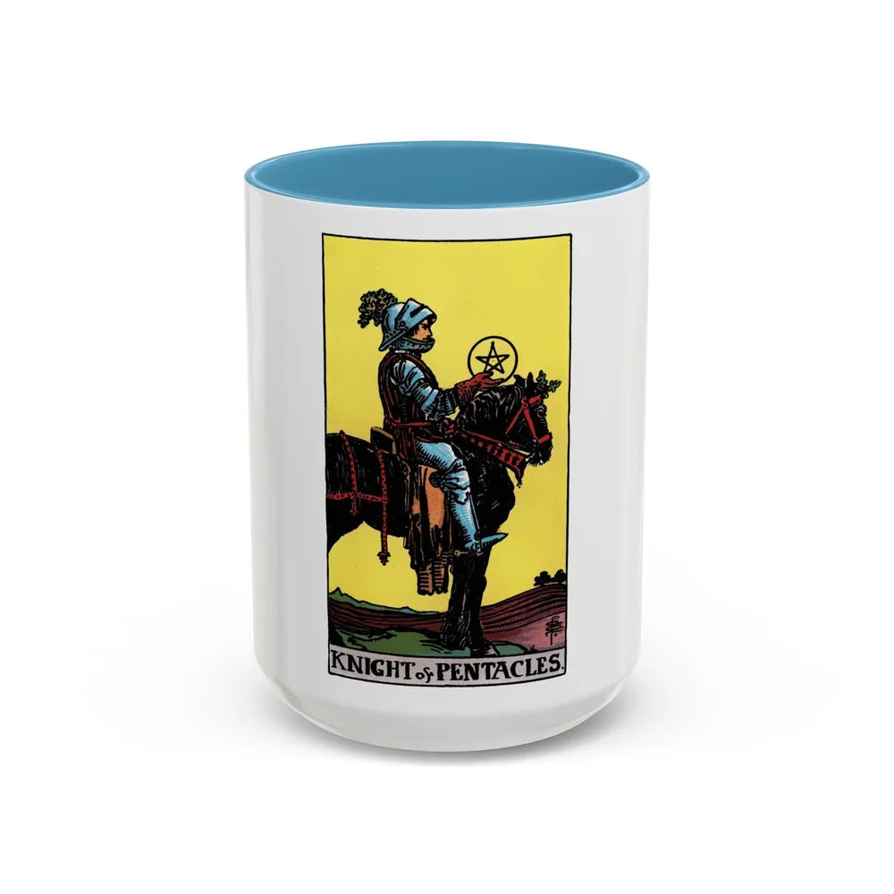 The Knight of Pentacles (Tarot Card) Accent Coffee Mug-15oz-Light Blue-Go Mug Yourself