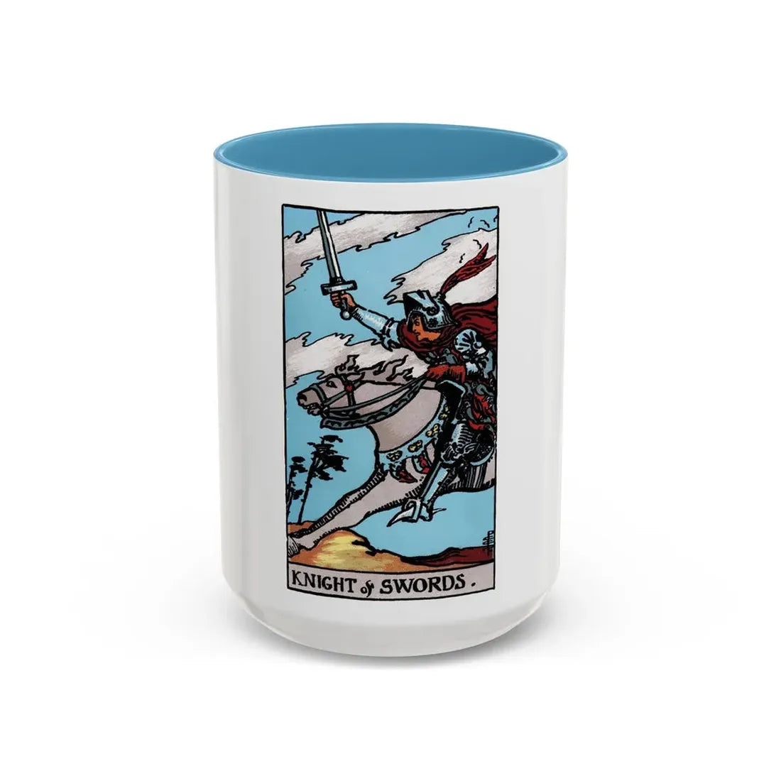 The Knight of Swords (Tarot Card) Accent Coffee Mug 15oz Light Blue - Go Mug Yourself