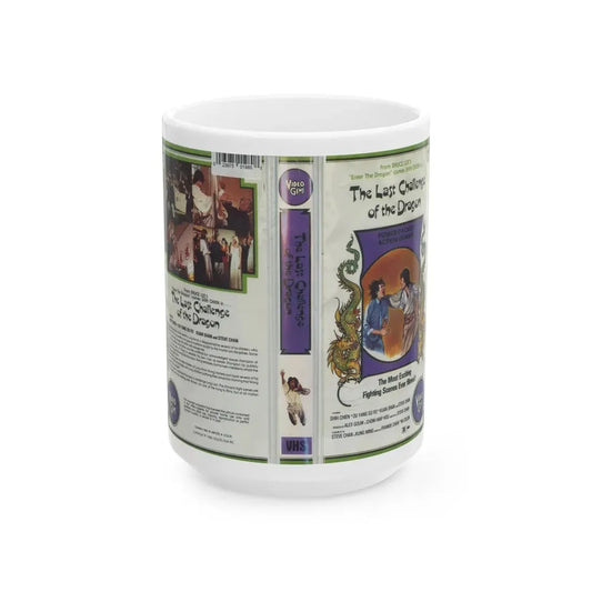 THE LAST CHALLENGE OF THE DRAGON CLAMSHELL (VHS COVER) - White Coffee Mug 15oz - Go Mug Yourself