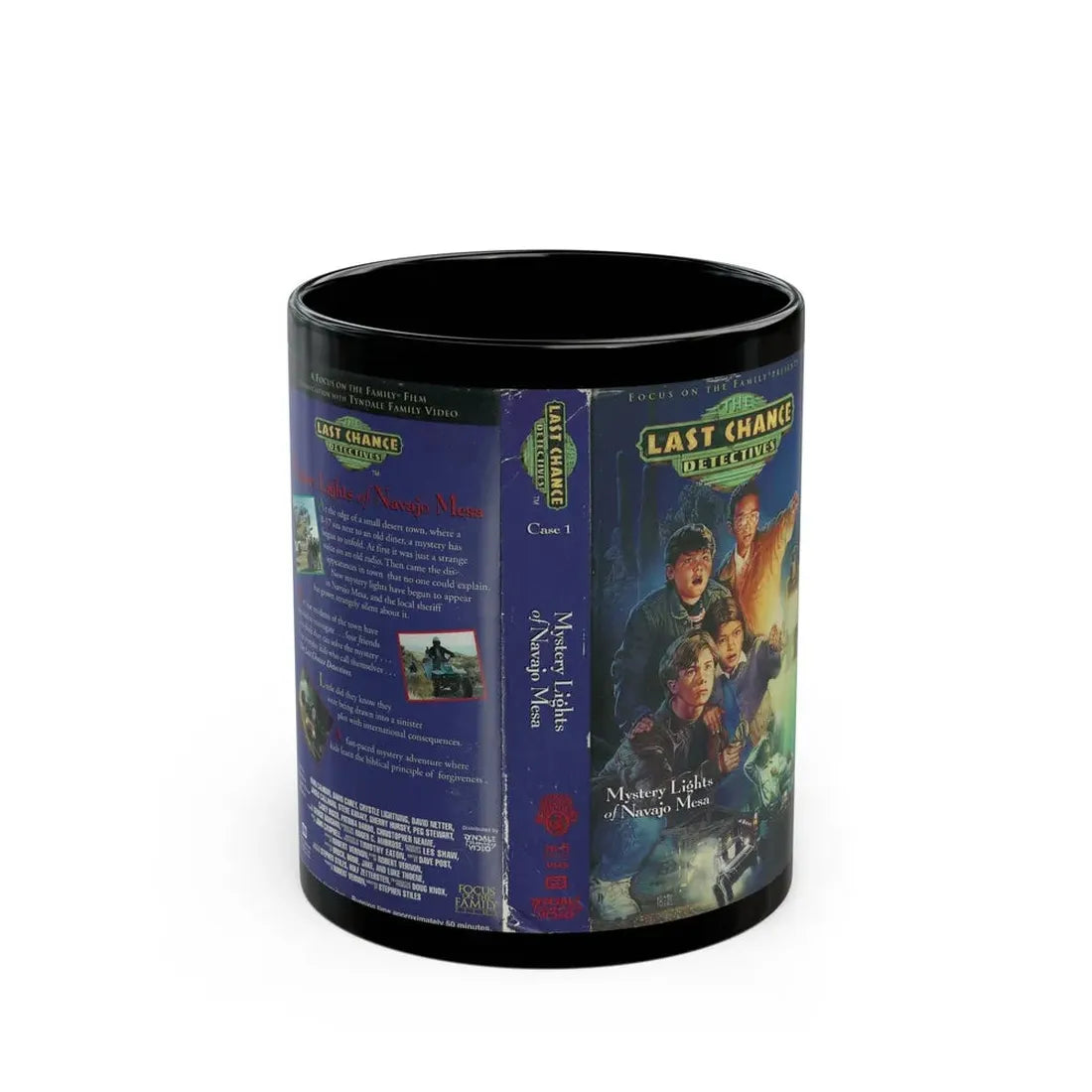 THE LAST CHANCE DETECTIVES MYSTERY LIGHTS OF NAVAJO MESA (VHS COVER) - Black Coffee Mug 11oz - Go Mug Yourself
