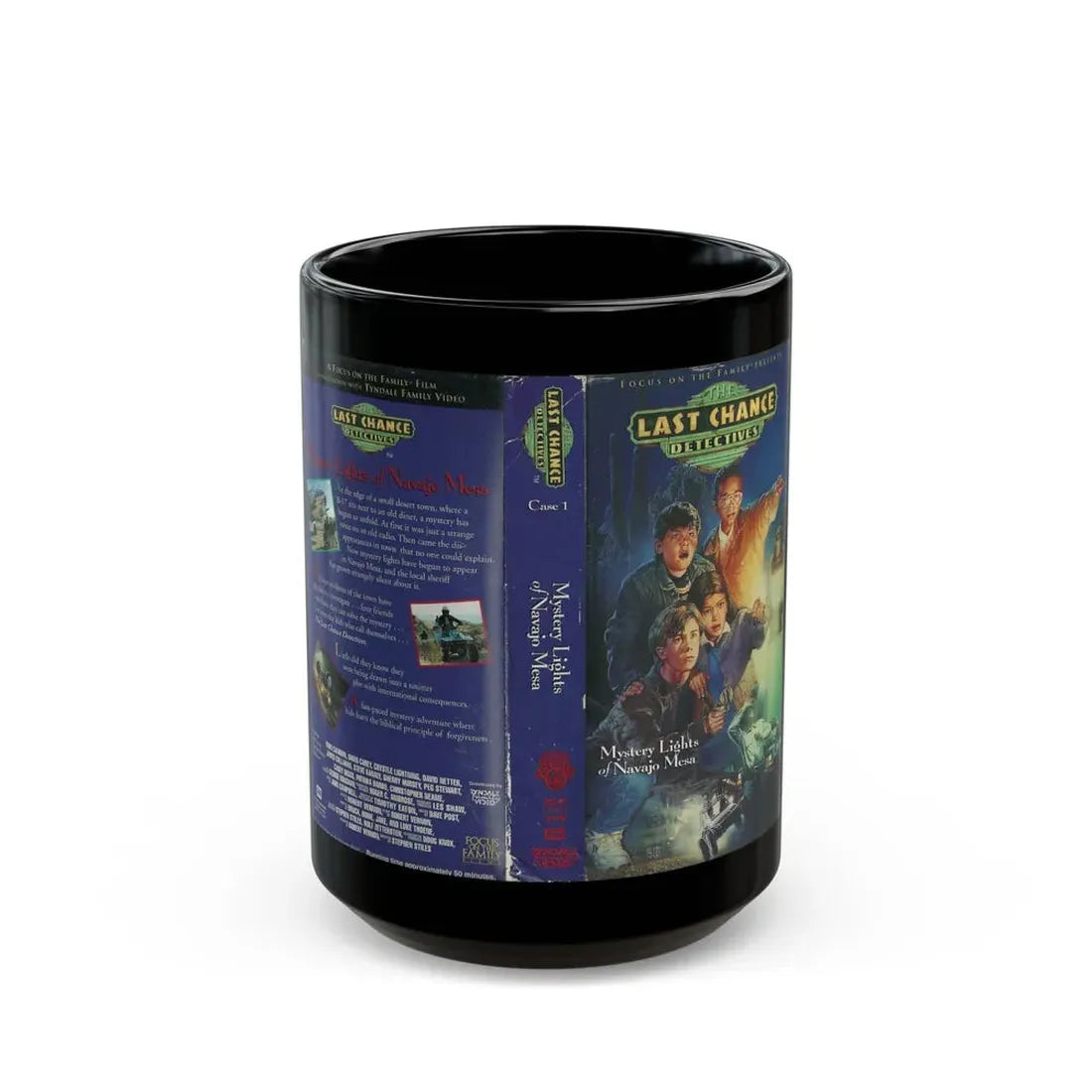 THE LAST CHANCE DETECTIVES MYSTERY LIGHTS OF NAVAJO MESA (VHS COVER) - Black Coffee Mug 15oz - Go Mug Yourself
