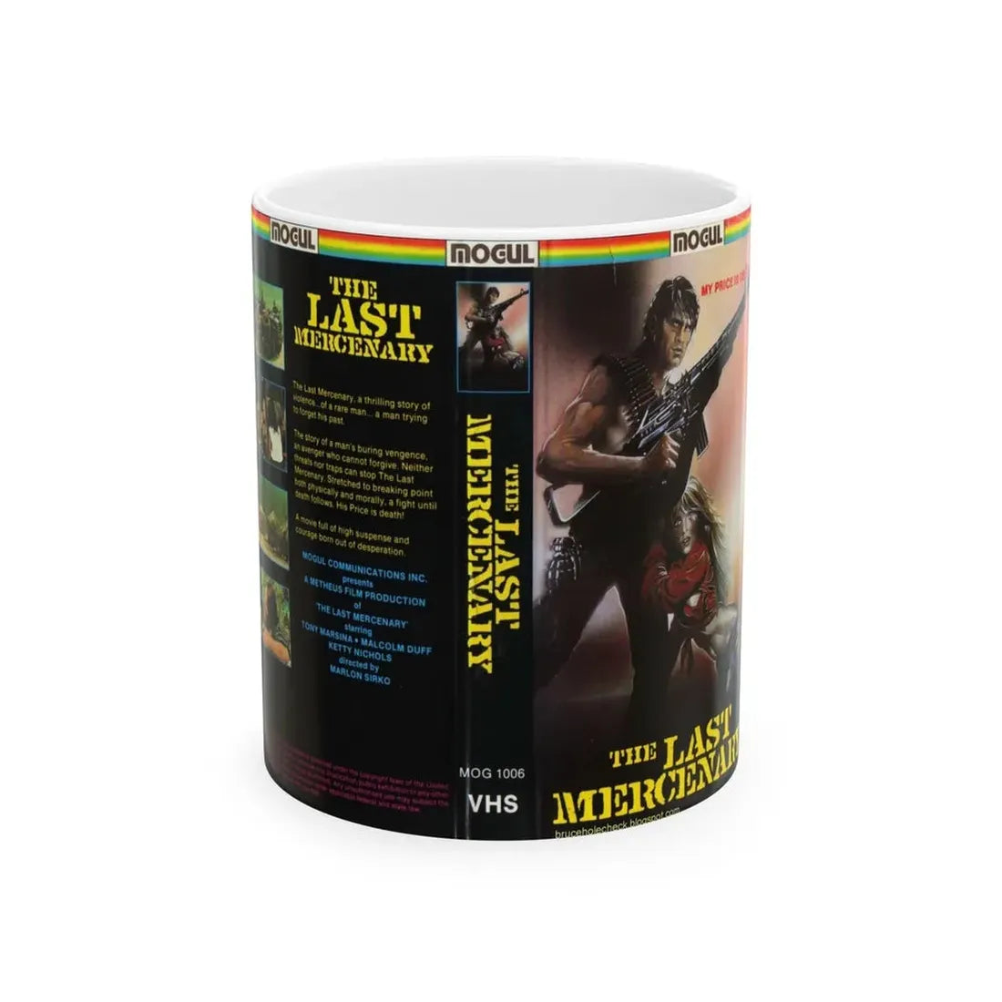 THE LAST MERCENARY MOGUL VIDEO (VHS COVER) - White Coffee Mug 11oz - Go Mug Yourself
