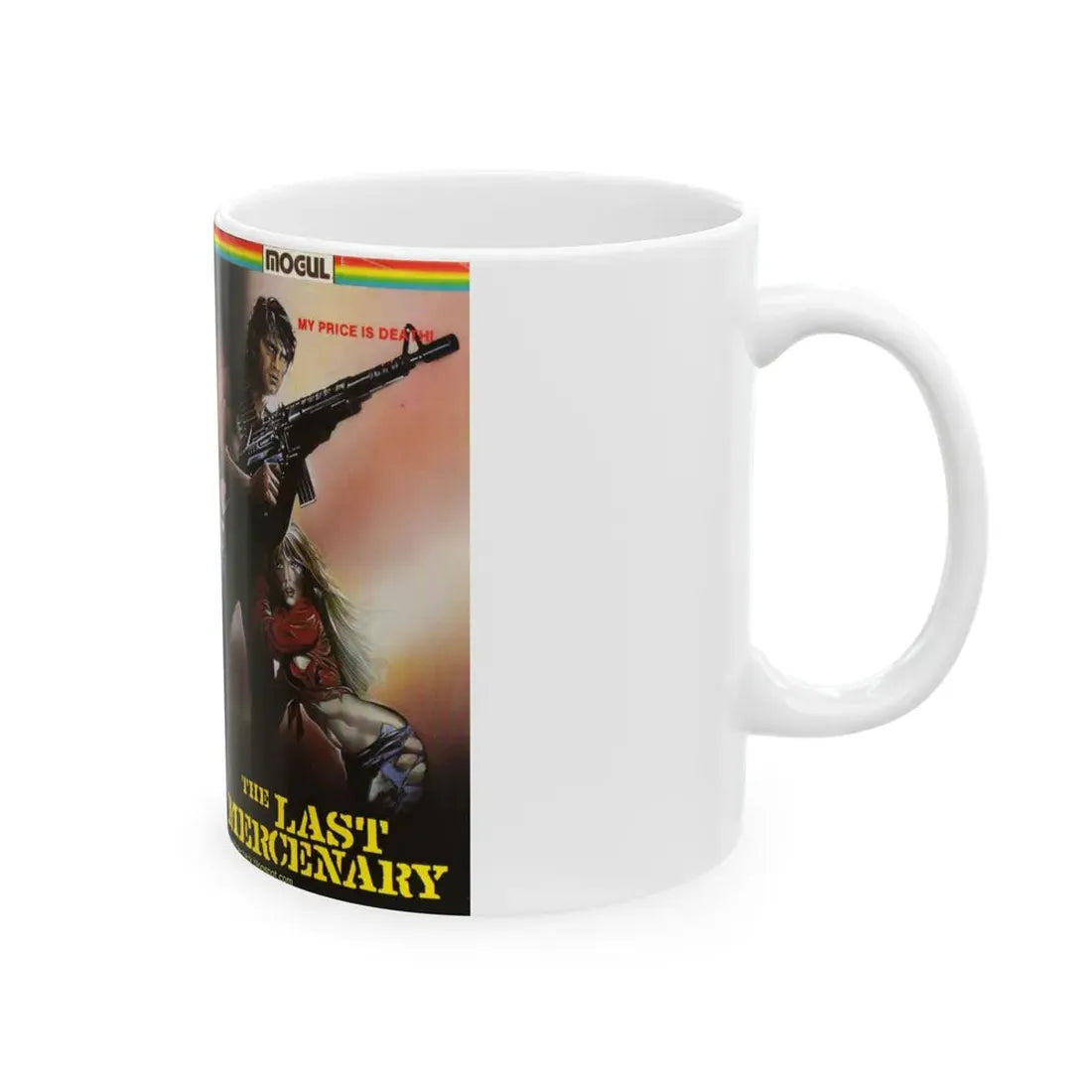 THE LAST MERCENARY MOGUL VIDEO (VHS COVER) - White Coffee Mug - Go Mug Yourself
