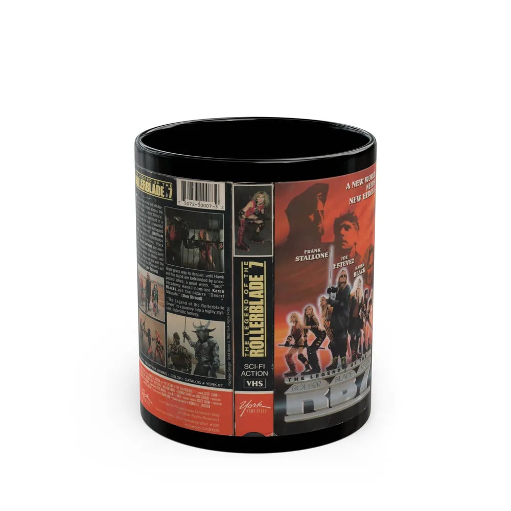 THE LEGEND OF THE ROLLER BLADE SEVEN FRANK STALLONE JOE ESTEVEZ KAREN BLACK (VHS COVER) - Black Coffee Mug-11oz-Go Mug Yourself